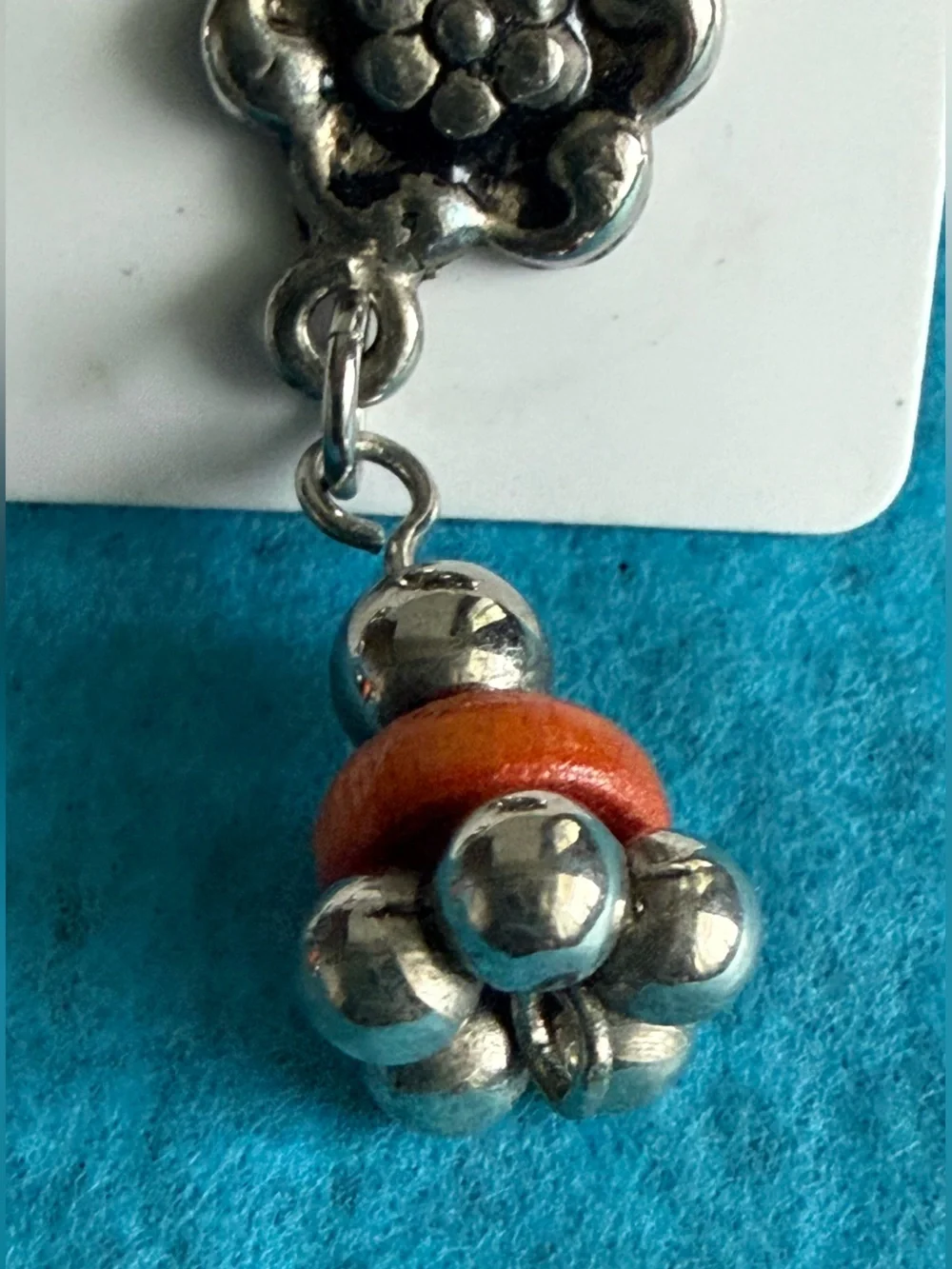 Sterling-Style Floral Drop Earrings with Orange Accent Beads